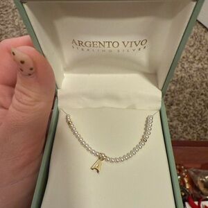 Argento Vivo Silver Beaded Necklace with Gold Letter Pendant